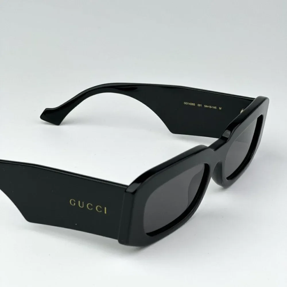 NEW Gucci GG1426S 001 Black Grey Unisex Rectangle Sunglasses GG 1426S